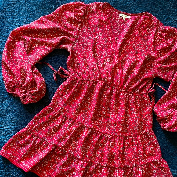 Max Studio Red Floral Mini Dress With Long Sleeves Size Medium - Picture 4 of 8